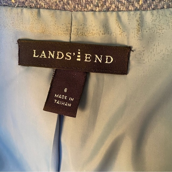 Lands End tailored jacket In periwinkle with delicate Green plaid. Beautiful. - Picture 5 of 6